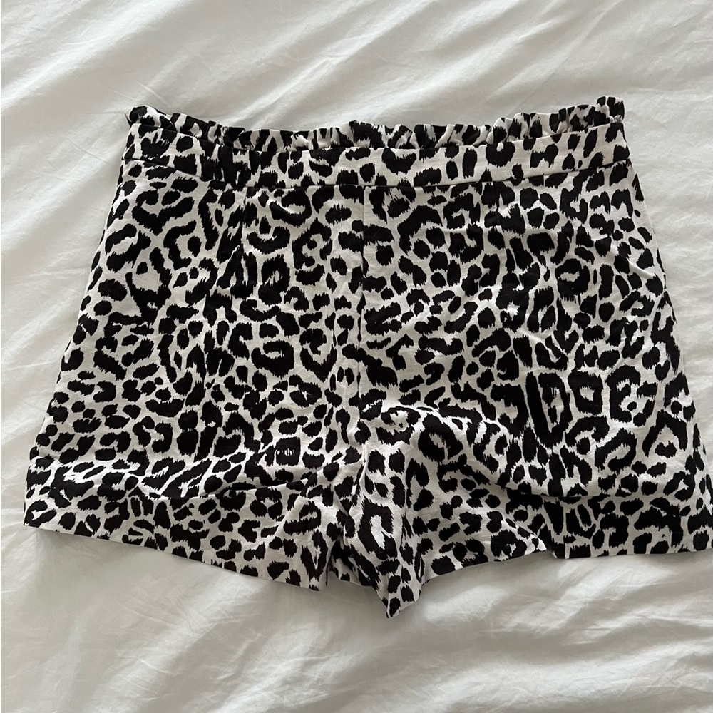 J Crew Black and White linen leopard shorts